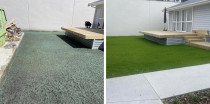 Beautiful lawns - First photo is of the freshly sprayed hydroseed mixture and the second photo is the lush lawn after 6 weeks of growth and following our after care and maintenance advice.