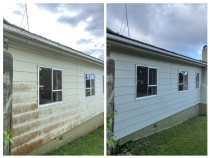 Weather board house before & after - Through the years our properties accumulate mould and grime. We got you covered! Applying our knowledge and best practice, we recover the real aspect our customers houses. This is a good example of it