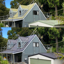 Waitakere Re-spray - This tire old roof was in need of a refresh. We rust treated, galve primed and then repainted with your Resene cool colour. Great for dark colours - we are all about helping the environment!