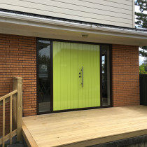 Front Door - Top 2 Bottom Carpentry Ltd removed the existing tired looking front door, designed a new double door with 2 side lites, and went for an Aluminium powder coated design of doors.
Even built a new deck landing with steps!
The customer was very happy with the new look!