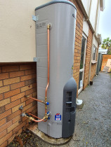 Gas Hot Water Cylinder Installed - Outdoor gas hot water cylinder supplied and installed.