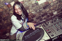 Owner Michelle posing with some of our DJ Equipment, party equipment hire, party lighting hire and PA system hire